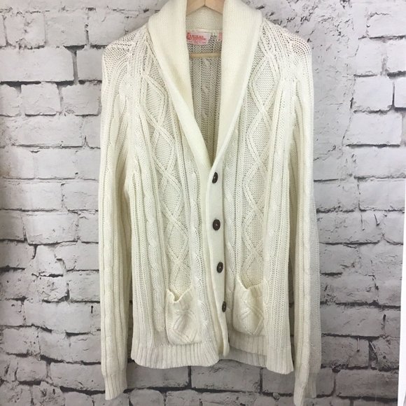 Vintage Indian Brand Sportswear Womens Sz L Sweater Cable Knit Cardigan W/Belt - Picture 2 of 5
